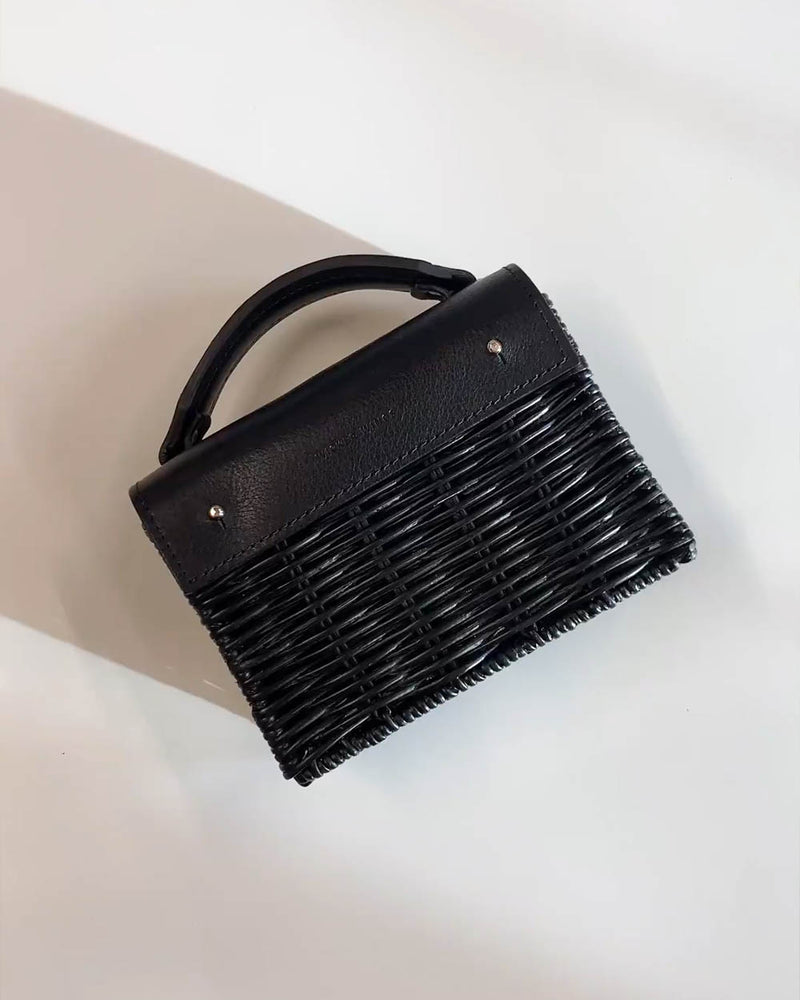 Mini Kuai-Black Bag-Wicker Wings-Basket Handbag-Rattan Bags-Wicker Bags UK-Wicker Bags-Wicker Bag-Straw Basket Handbag-Wicker Handbag- Eco Friendly Purses-Wicker Handbags-Bag Rattan-Zipped Pouch