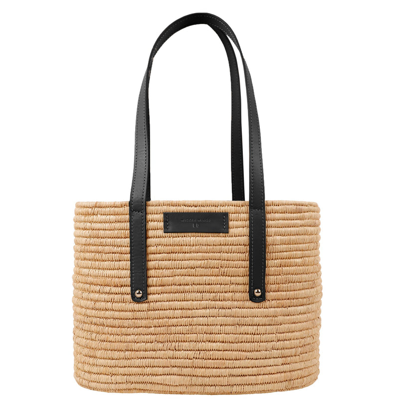 Noor-Black and Natural-Large Tote-Front-2-Wicker-Wings-Wicker-Bag-Bucket-Bag-Bags-for-Women-Designer-Handbags-Beach-Bag-Summer-Bag-Straw-Bag-Black-Bag-Crossbody-Bag-Mini-Bag-Leather-Handbags-Purse