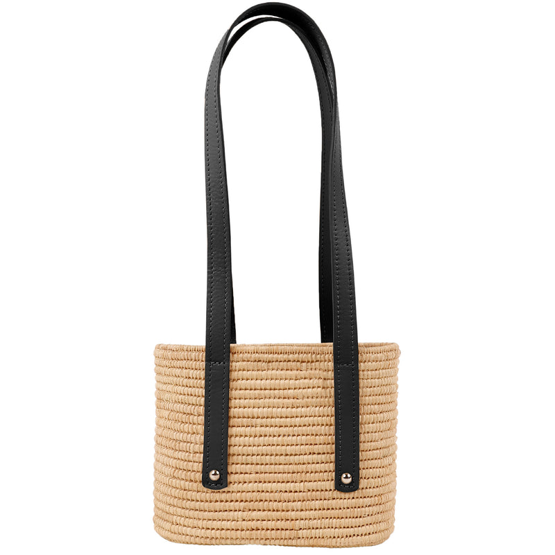 Noor-Black and Natural-Large Tote-Front-2-Wicker-Wings-Wicker-Bag-Bucket-Bag-Bags-for-Women-Designer-Handbags-Beach-Bag-Summer-Bag-Straw-Bag-Black-Bag-Crossbody-Bag-Mini-Bag-Leather-Handbags-Purse