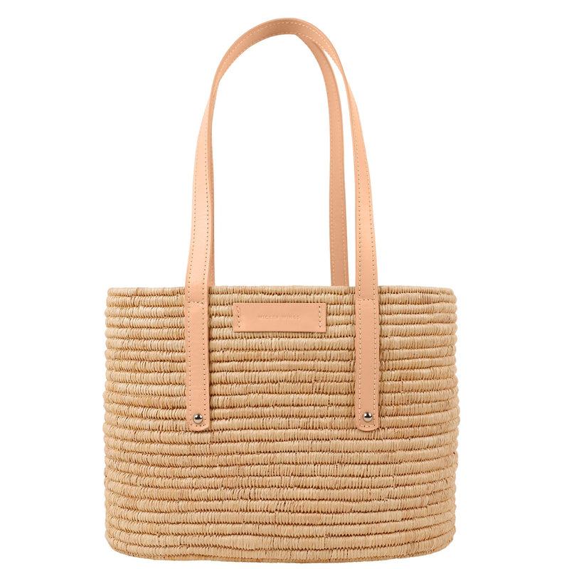 Noor-Camel and Natural-Large Tote-1-Front-2-Wicker-Wings-Wicker-Bag-Bucket-Bag-Bags-for-Women-Designer-Handbags-Beach-Bag-Summer-Bag-Straw-Bag-Black-Bag-Crossbody-Bag-Mini-Bag-Leather-Handbags-Purse