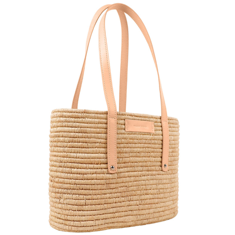 Noor-Camel and Natural-Large Tote-1-Front-2-Wicker-Wings-Wicker-Bag-Bucket-Bag-Bags-for-Women-Designer-Handbags-Beach-Bag-Summer-Bag-Straw-Bag-Black-Bag-Crossbody-Bag-Mini-Bag-Leather-Handbags-Purse