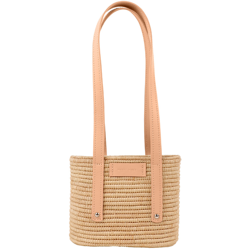 Noor-Camel and Natural-Small Tote-1-Front-2-Wicker-Wings-Wicker-Bag-Bucket-Bag-Bags-for-Women-Designer-Handbags-Beach-Bag-Summer-Bag-Straw-Bag-Black-Bag-Crossbody-Bag-Mini-Bag-Leather-Handbags-Purse