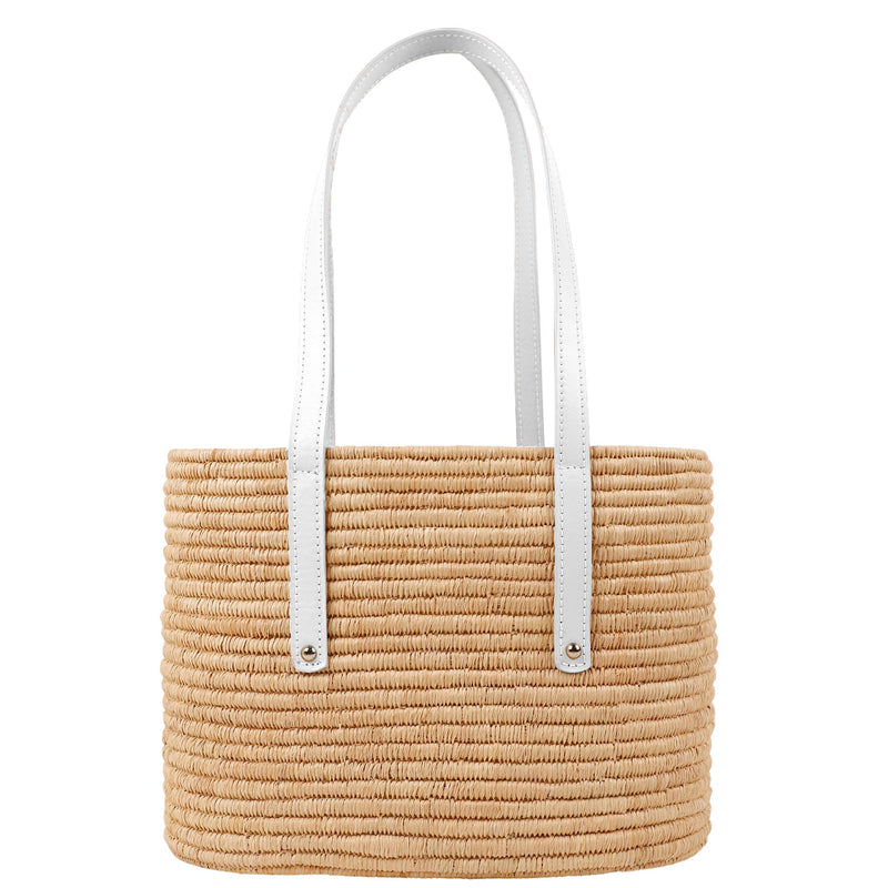 Noor-White and Natural-Large Tote-1-Front-2-Wicker-Wings-Wicker-Bag-Bucket-Bag-Bags-for-Women-Designer-Handbags-Beach-Bag-Summer-Bag-Straw-Bag-Black-Bag-Crossbody-Bag-Mini-Bag-Leather-Handbags-Purse