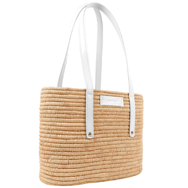 Noor-White and Natural-Large Tote-1-Front-2-Wicker-Wings-Wicker-Bag-Bucket-Bag-Bags-for-Women-Designer-Handbags-Beach-Bag-Summer-Bag-Straw-Bag-Black-Bag-Crossbody-Bag-Mini-Bag-Leather-Handbags-Purse