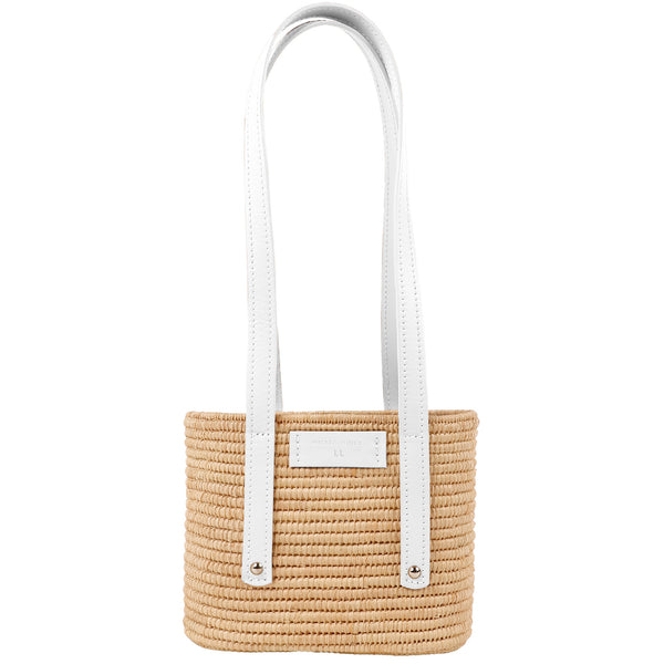 Noor-White and Natural-Small Tote-1-Front-2-Wicker-Wings-Wicker-Bag-Bucket-Bag-Bags-for-Women-Designer-Handbags-Beach-Bag-Summer-Bag-Straw-Bag-Black-Bag-Crossbody-Bag-Mini-Bag-Leather-Handbags-Purse