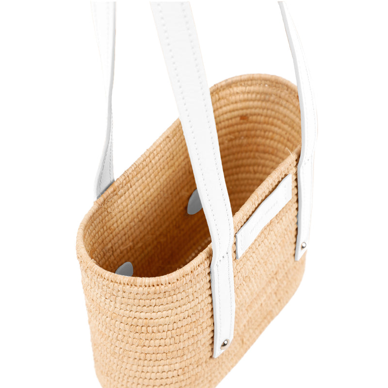 Noor-White and Natural-Small Tote-1-Front-2-Wicker-Wings-Wicker-Bag-Bucket-Bag-Bags-for-Women-Designer-Handbags-Beach-Bag-Summer-Bag-Straw-Bag-Black-Bag-Crossbody-Bag-Mini-Bag-Leather-Handbags-Purse