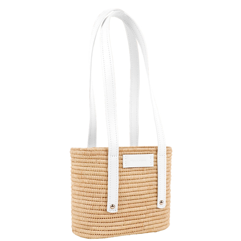 Noor-White and Natural-Small Tote-1-Front-2-Wicker-Wings-Wicker-Bag-Bucket-Bag-Bags-for-Women-Designer-Handbags-Beach-Bag-Summer-Bag-Straw-Bag-Black-Bag-Crossbody-Bag-Mini-Bag-Leather-Handbags-Purse