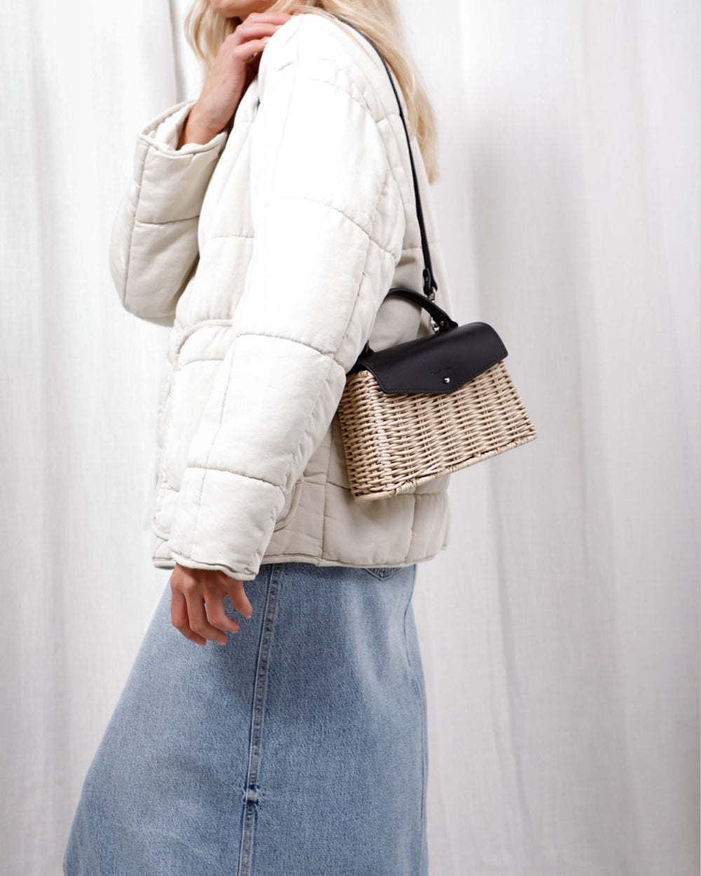 Wicker Wings Small Sumi Bag - White and Natural
