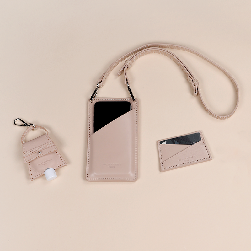 Cream phone pouch, cardholder & hand sanitiser case set (6640271196299)