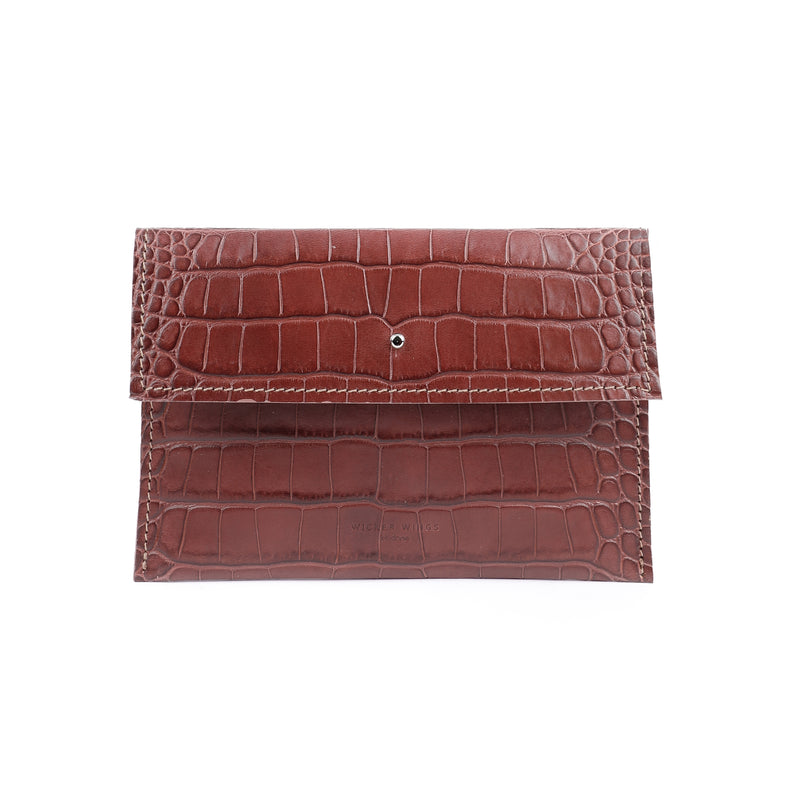 Brown Croco Leather Clutch (7056492331147)