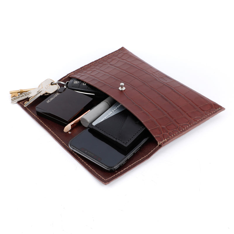 Brown Croco Leather Clutch (7056492331147)