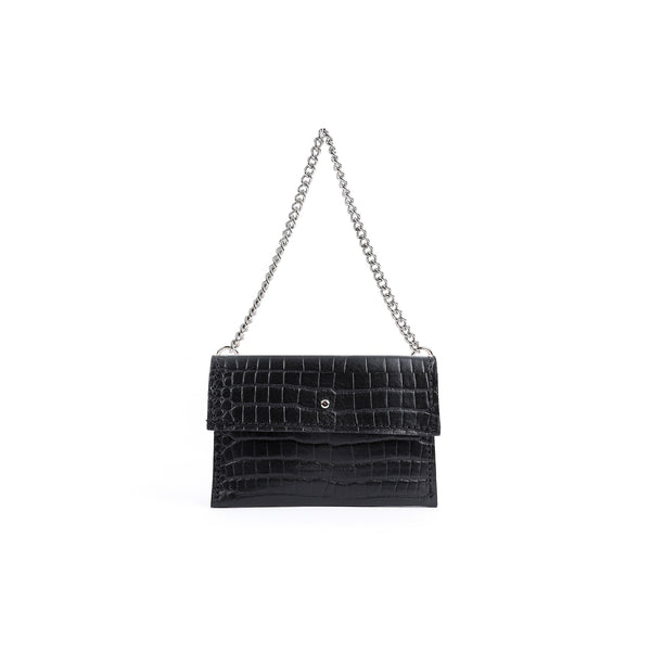 Black Croco Mini Chain Bag (7056485482635)